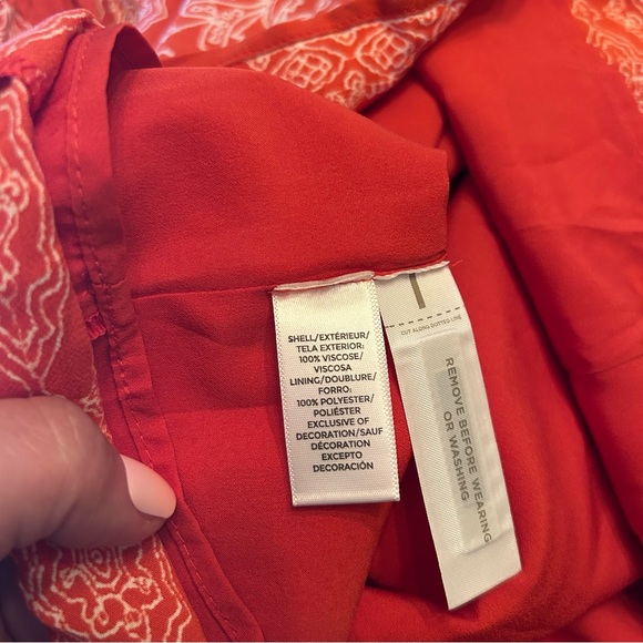 LOFT Petites Orange Bandana Print Sundress with Pom-Pom Trim | Size XSP - Picture 9 of 9